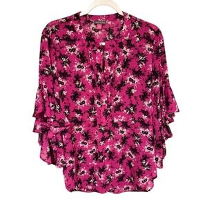 Vince Camuto Pink Floral Ruffle‎ Sleeve Blouse Women's Size Medium